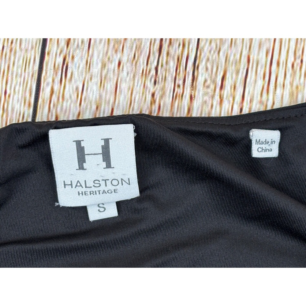 Halston Heritage Mini Dress Size Small Black Draped Ruched One-Shoulder Party - Picture 7 of 8